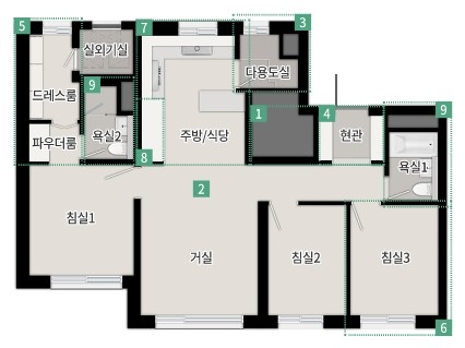 두정역 푸르지오 그랑피크 59㎡A 확장형 평면도